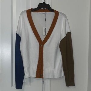 Zeagoo Women's Colorblock Cardigan - White, Blue, Brown